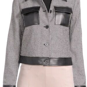 DKNY Houndstooth Faux Leather Trim Jacket
-BLACK IVORY/ Size 8